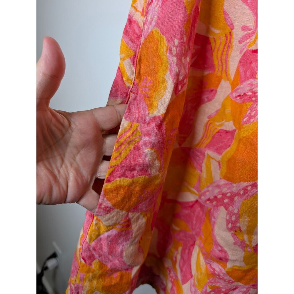 Cynthia Rowley Linen Floral Shift Dress L Tropical Resort Pink Orange Pockets - Picture 6 of 7